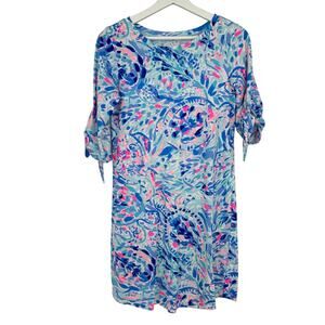 LILLY PULITZER Womens XS Preston Tie Sleeve DRESS Breakwater T Party Wave PRINT